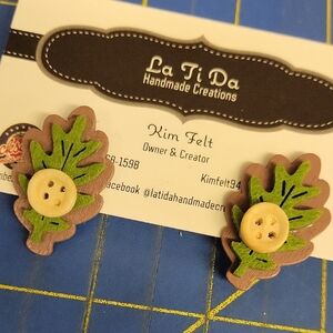 La Ti Da Handmade Leaves Leaf 3 Layer w Button Fall Autumn Thanksgiving